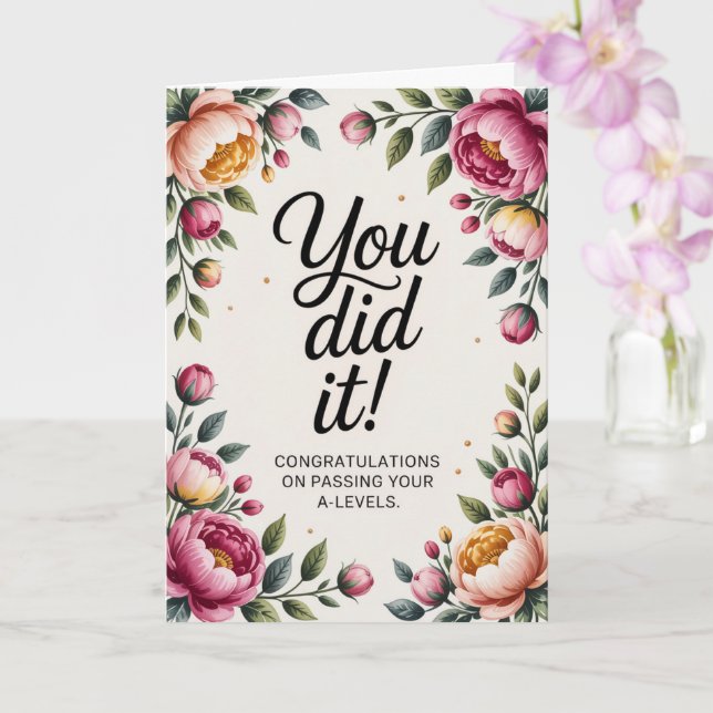 A-Level success floral Congratulations Cards  (Orchid)
