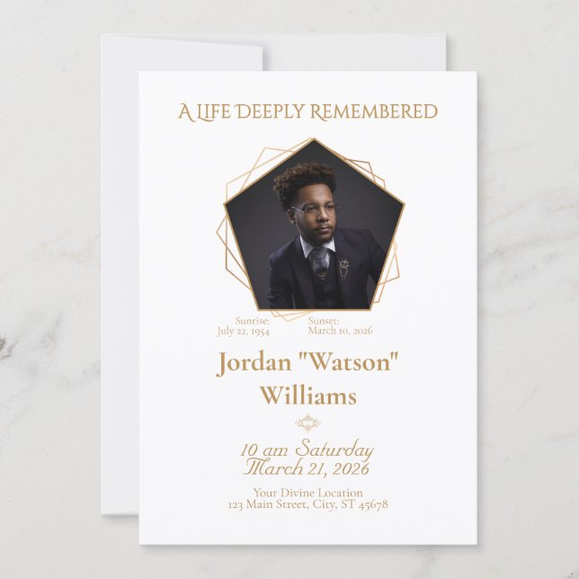 A Life Deeply Remembered – White Funeral Program Invitation (Front)
