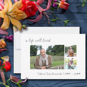 A Life Well Lived Casual Script 3 Photo Funeral Thank You Card