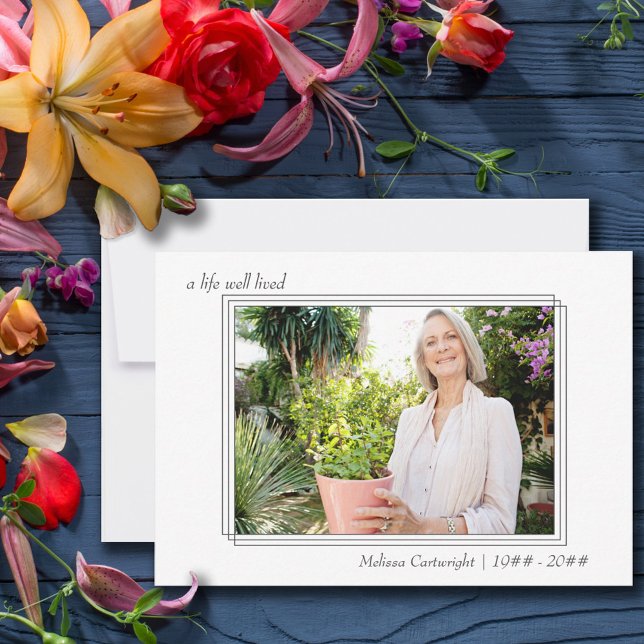 A Life Well Lived Triple Bordered Photo Funeral Thank You Card (Creator Uploaded)