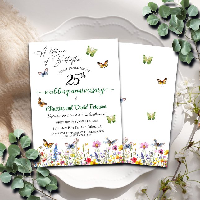 A Lifetime of Butterflies 25th Wedding Anniversary Invitation (Creator Uploaded)