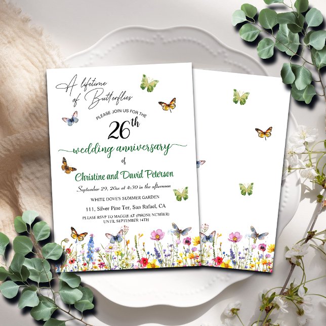 A Lifetime of Butterflies 26th Wedding Anniversary Invitation (Creator Uploaded)