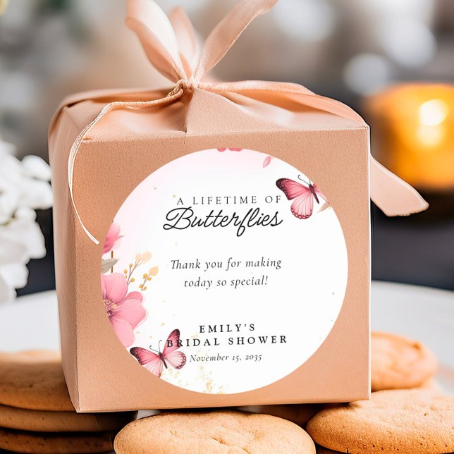 A Lifetime of Butterflies Bridal Shower Classic Round Sticker (Creator Uploaded)