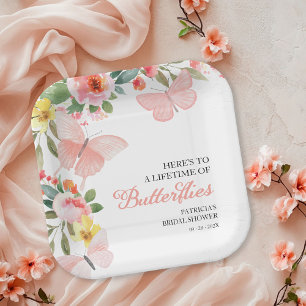 A Lifetime of Butterflies Bridal Shower Floral Paper Plate