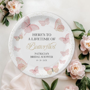 A Lifetime of Butterflies Bridal Shower Pink Gold Paper Plate