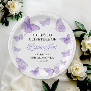 A Lifetime of Butterflies Bridal Shower Purple Paper Plate