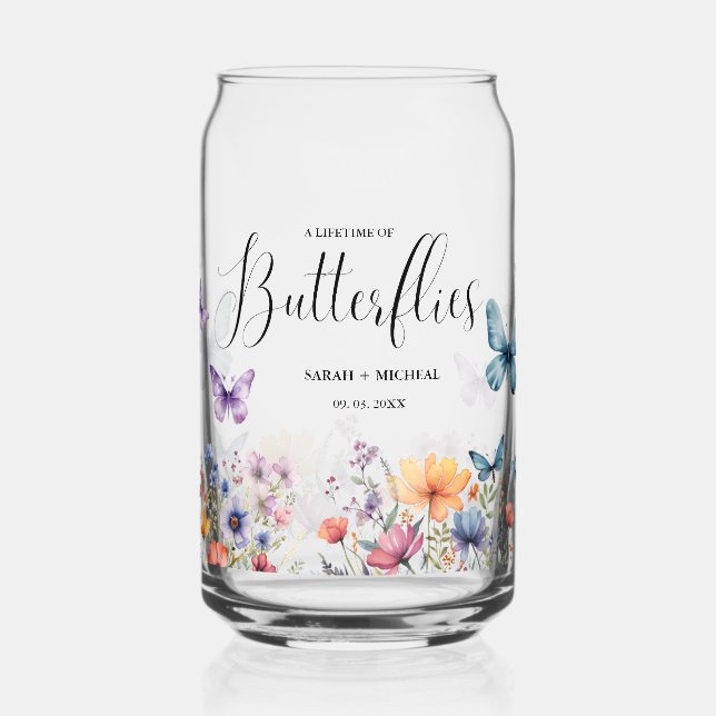 A lifetime of butterflies Bridal Shower Table Can Glass (Front)
