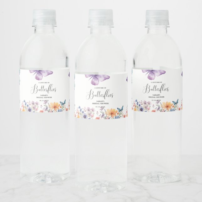 A lifetime of butterflies Bridal Shower Table Water Bottle Label (Bottles)