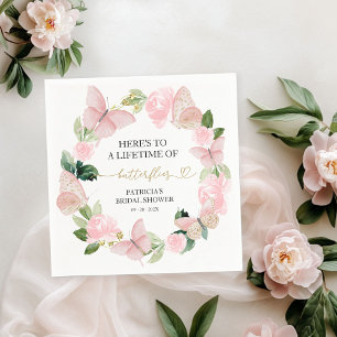 A Lifetime of Butterflies Pink Bridal Shower  Napkin