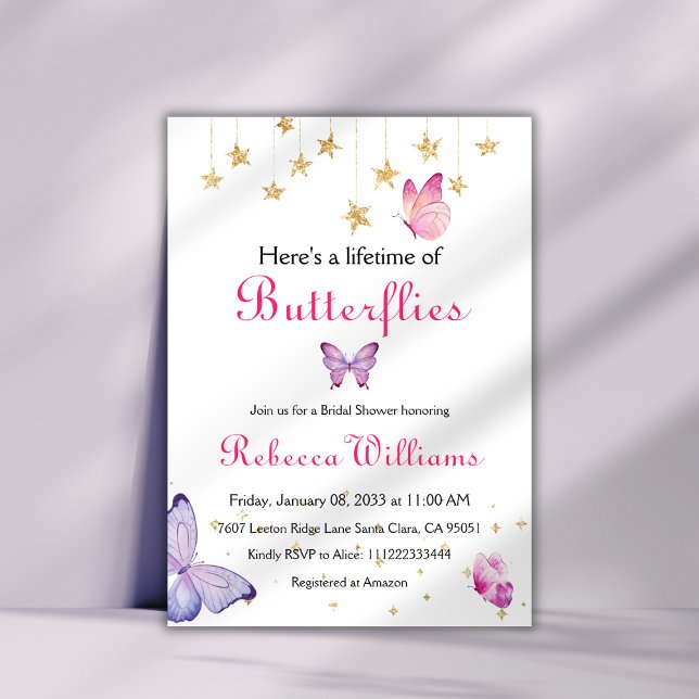 A Lifetime of Butterflies Purple Bridal Shower Invitation (Creator Uploaded)