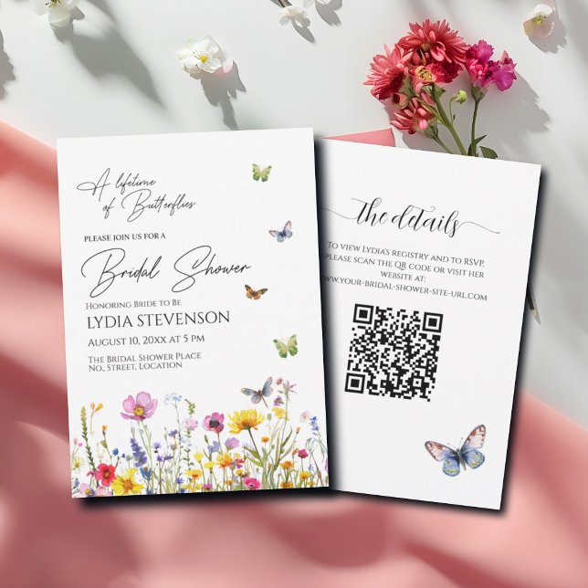 A Lifetime of Butterflies QR Code Bridal Shower Invitation (Creator Uploaded)