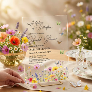 A Lifetime of Butterflies Wildflower Bridal Shower Acrylic Invitations