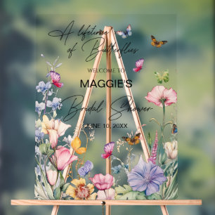 A Lifetime of Butterflies Wildflower Bridal Shower Acrylic Sign