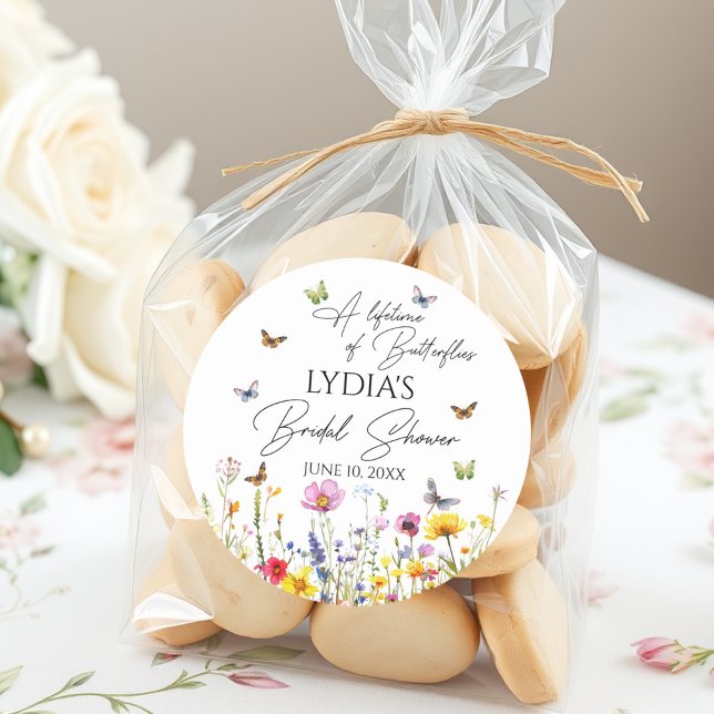 A Lifetime of Butterflies Wildflower Bridal Shower Classic Round Sticker (Creator Uploaded)