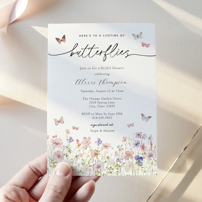 A Lifetime of Butterflies Wildflower Bridal Shower Invitation (Creator Uploaded)