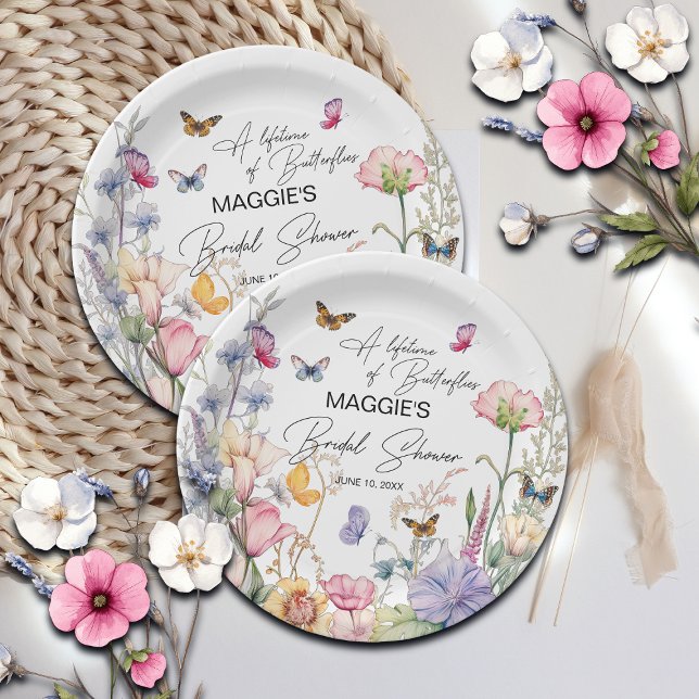 A Lifetime of Butterflies Wildflower Bridal Shower Paper Plate (Creator Uploaded)