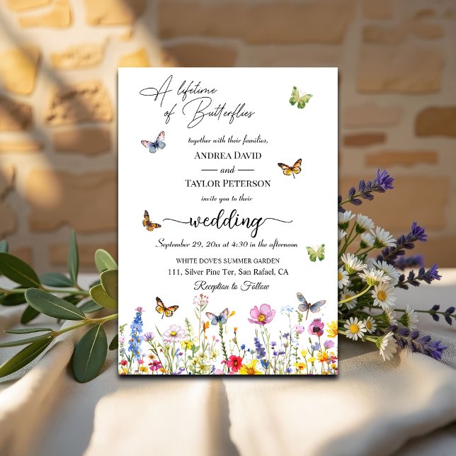 A Lifetime of Butterflies Wildflowers Wedding Invitation (Creator Uploaded)