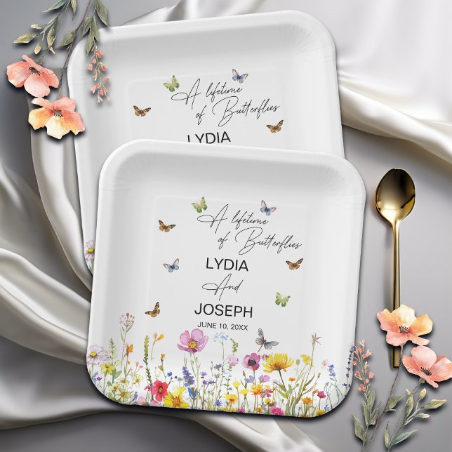 A Lifetime of Butterflies Wildflowers Wedding Paper Plate (Creator Uploaded)