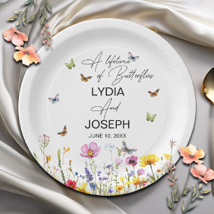 A Lifetime of Butterflies Wildflowers Wedding Paper Plate