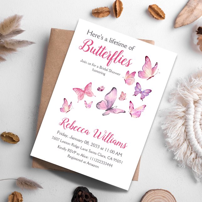A Lifetime of Butterfly Pink Floral Bridal Shower Invitation (Creator Uploaded)