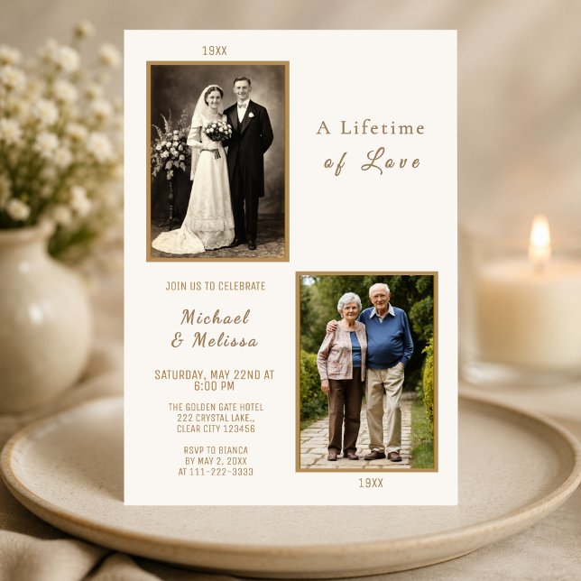 A Lifetime of Love Invitation (Elegant ivory and gold anniversary invitation celebrating a lifetime of love and memories)