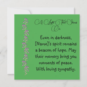 A Light That Shines On Condolences Card