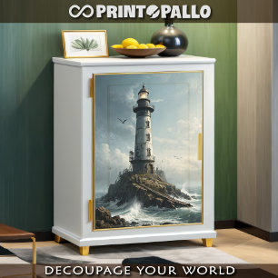 A lighthouse in stormy sea with seagull -  tissue paper