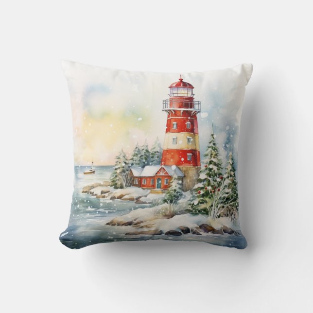 A Lighthouse in Winter Cushion (Front)
