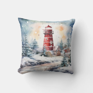 A Lighthouse in Winter Cushion