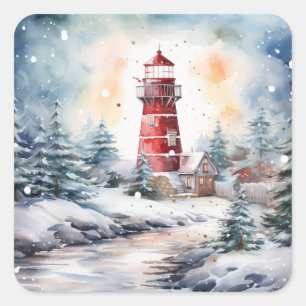 A Lighthouse in Winter Square Sticker