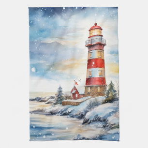 A Lighthouse in Winter Tea Towel