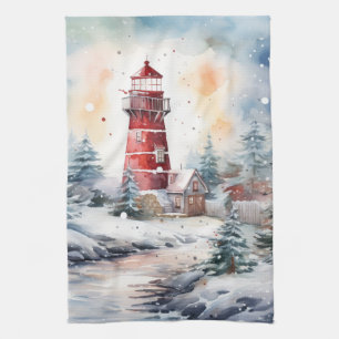 A Lighthouse in Winter Tea Towel