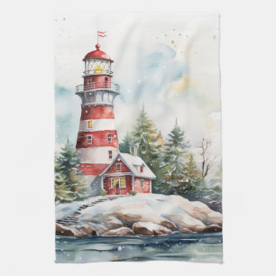 A Lighthouse in Winter Tea Towel