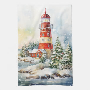 A Lighthouse in Winter Tea Towel