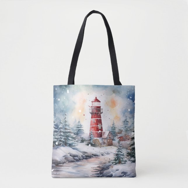 A Lighthouse in Winter Tote Bag (Front)