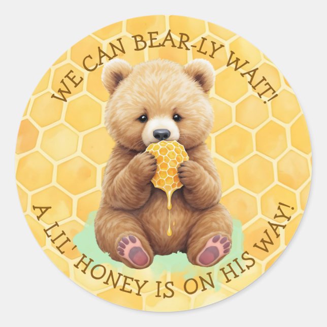 A Lil' Honey on it's Way!  Boy's Baby Shower Classic Round Sticker (Front)