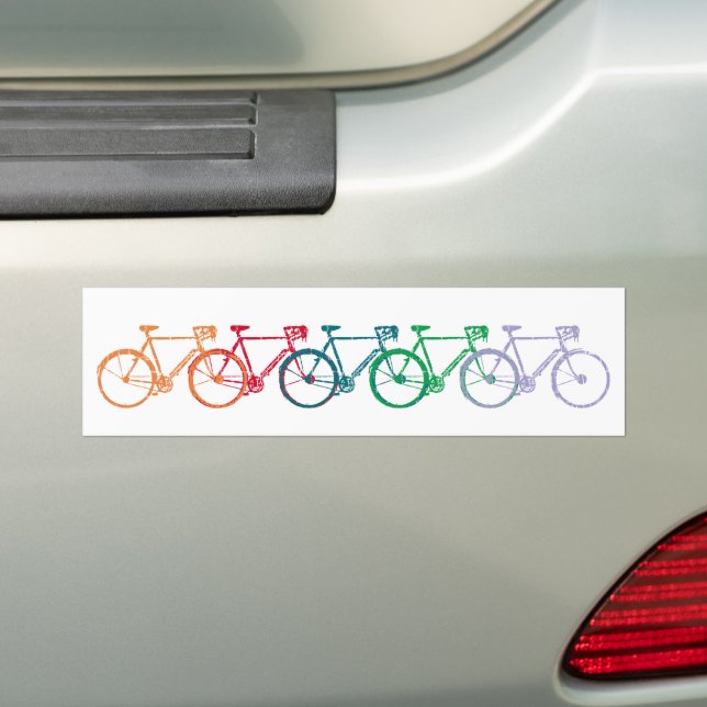 a line of colour bicycles  bumper sticker (On Car)