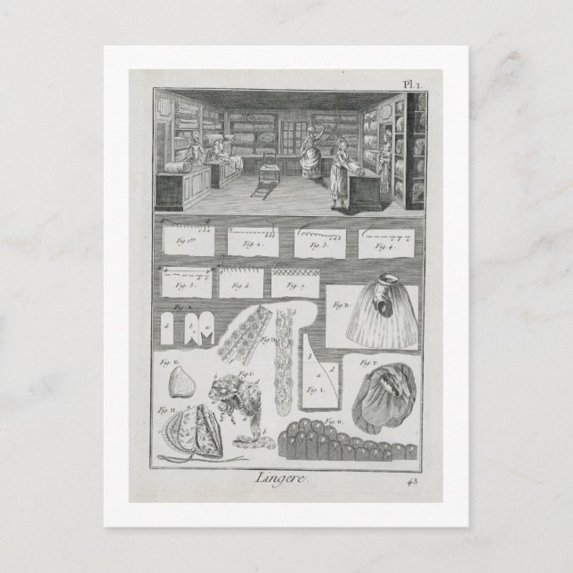 A lingerie maker's workshop and material, from the postcard (Front)