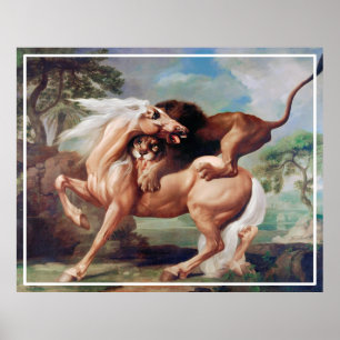 A Lion Attacking a Horse (1762) painting Poster