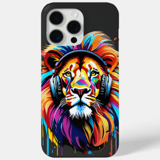 A lion in headphones iPhone 15 pro max case