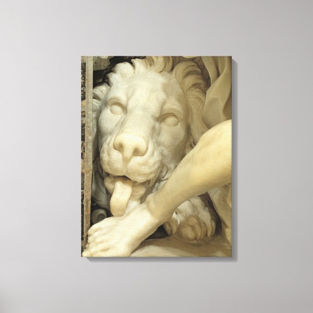 A Lion licking the foot of Daniel Canvas Print (Front)