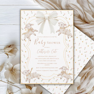 A Lirttle Lambchop Yellow Lambs Sheep Baby Shower Invitation