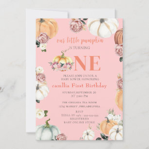 A littl Fall Pumpkins Watercolor Girl 1st Birthd Invitation