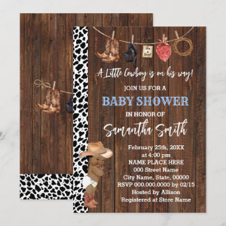 A Little AA Cowboy is his Way Western Baby Shower Invitation