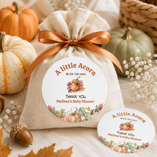 A Little Acorn Is on the Way Fall Baby Shower Classic Round Sticker