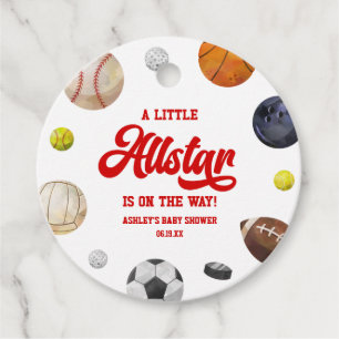 A Little Allstar Is On The Way! Sports Baby Shower Favour Tags