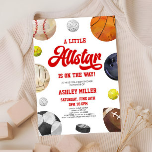 A Little Allstar Is On The Way! Sports Baby Shower Invitation
