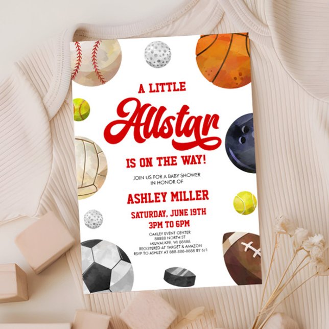 A Little Allstar Is On The Way! Sports Baby Shower Invitation (Creator Uploaded)