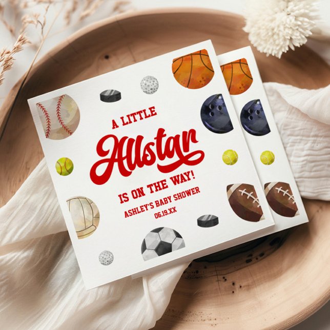 A Little Allstar Is On The Way! Sports Baby Shower Napkin (Creator Uploaded)