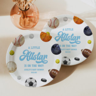 A Little Allstar Is On The Way! Sports Baby Shower Paper Plate